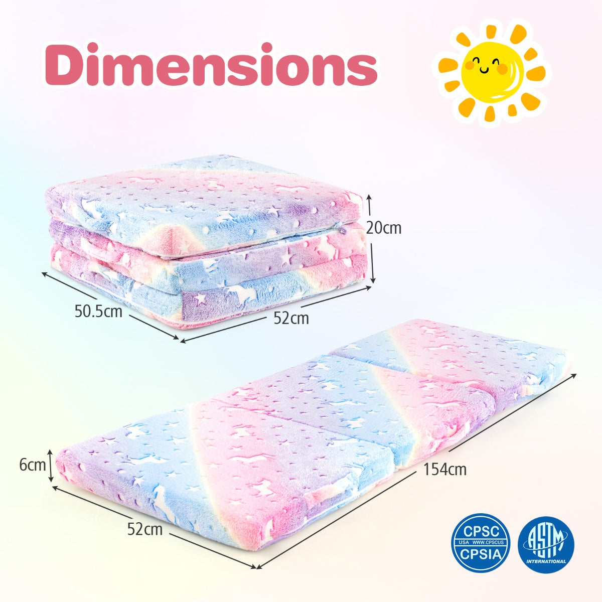 Foldable Floor Mattress with Washable Flannel Cover and Storage Bag-Colourful