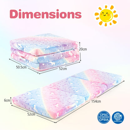 Foldable Floor Mattress with Washable Flannel Cover and Storage Bag-Colourful