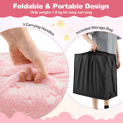 Foldable Floor Mattress with Washable Flannel Cover and Storage Bag-Pink