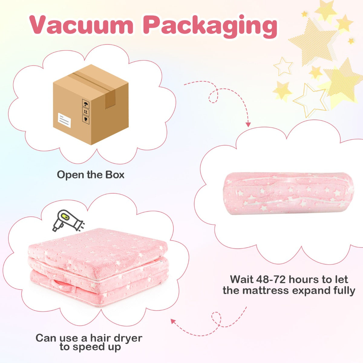 Foldable Floor Mattress with Washable Flannel Cover and Storage Bag-Pink
