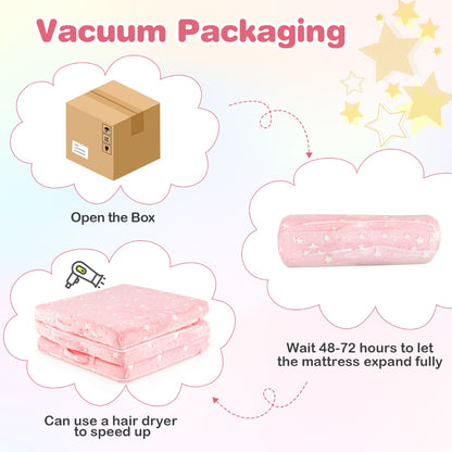Foldable Floor Mattress with Washable Flannel Cover and Storage Bag-Pink