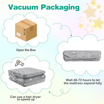 Foldable Floor Mattress with Washable Flannel Cover and Storage Bag-Grey