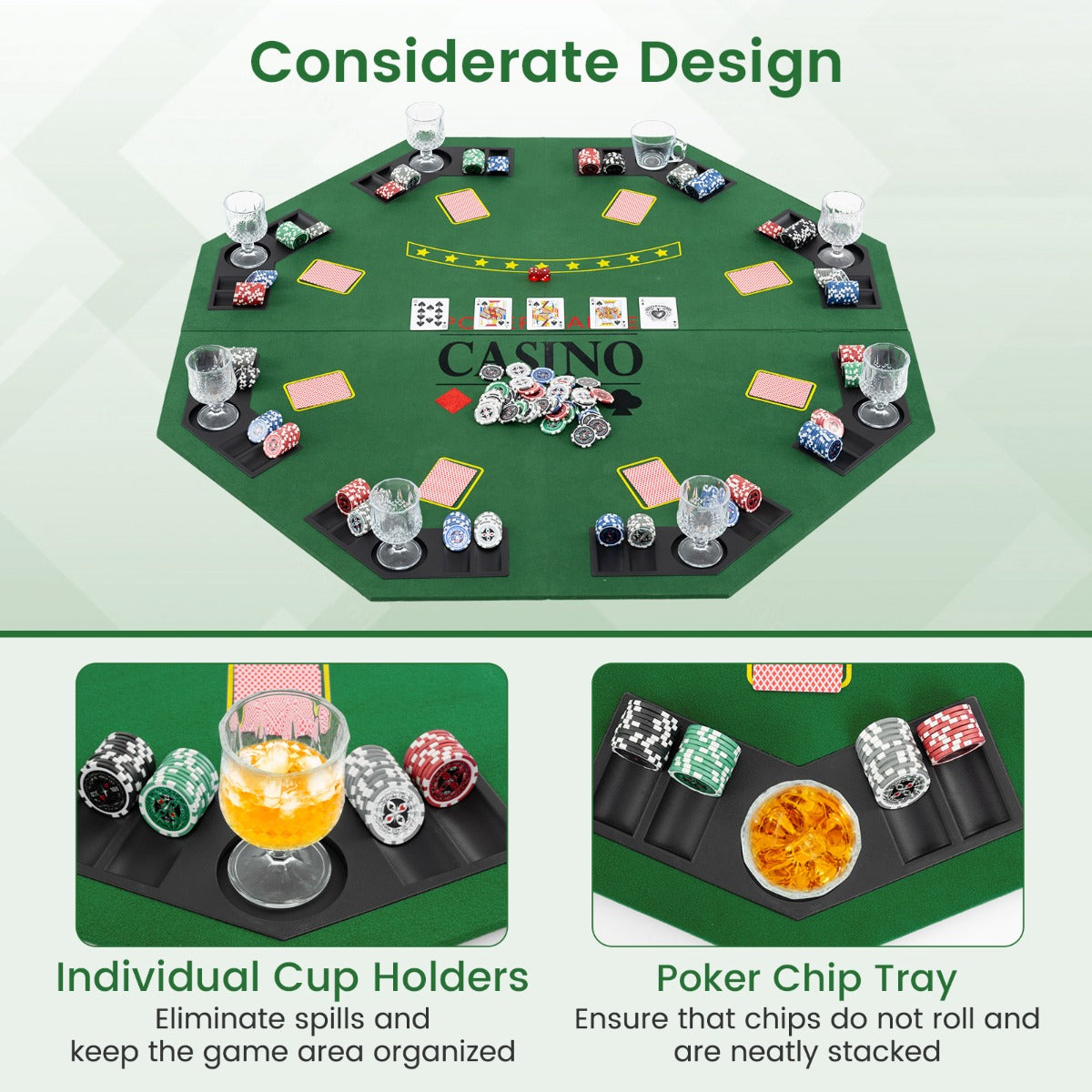 1.2M 8 Player Foldable Holdem Poker Table Topper with Carrying Bag-Green