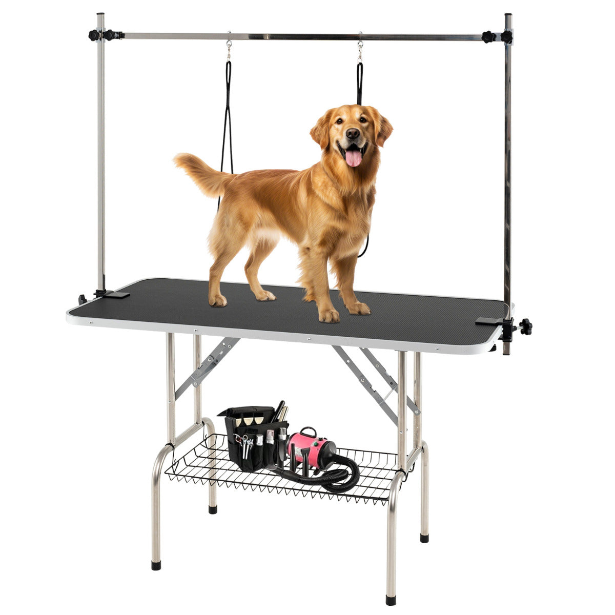 Foldable Home Pet Bathing Station with Height Adjustable Arms-Black