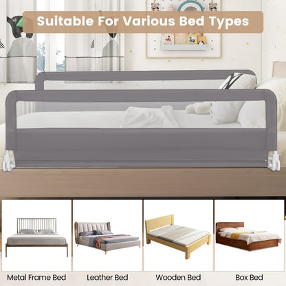 Foldable Mesh Bed Rail with Safety Straps for Toddlers-Grey