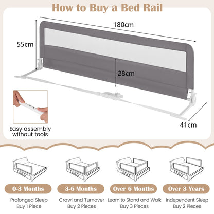 Foldable Mesh Bed Rail with Safety Straps for Toddlers-Grey