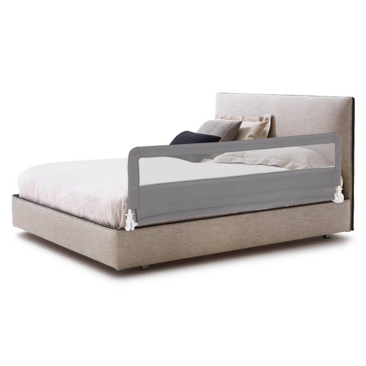 Foldable Mesh Bed Rail with Safety Straps for Toddlers-Grey