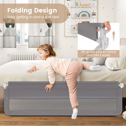 Foldable Mesh Bed Rail with Safety Straps for Toddlers-Grey