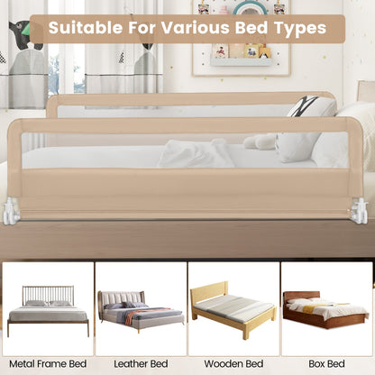 Foldable Mesh Bed Rail with Safety Straps for Toddlers-Beige