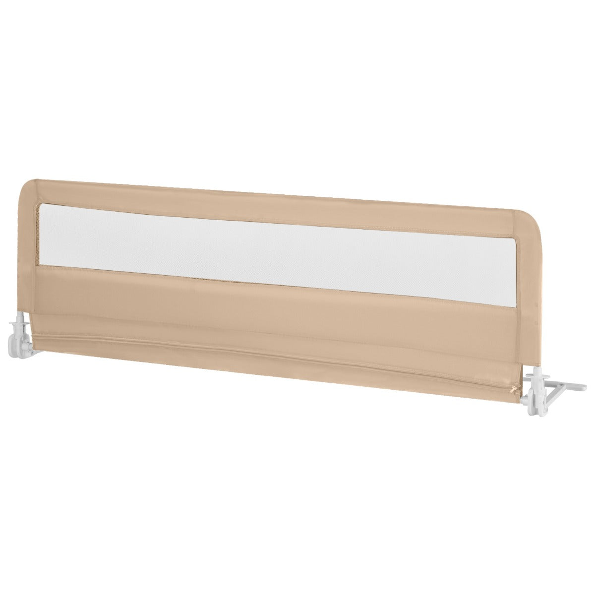 Foldable Mesh Bed Rail with Safety Straps for Toddlers-Beige