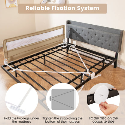 Foldable Mesh Bed Rail with Safety Straps for Toddlers-Beige