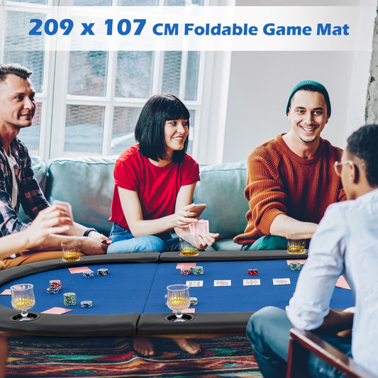 10-Player Foldable Padded Poker Table Top with Carrying Bag-Blue