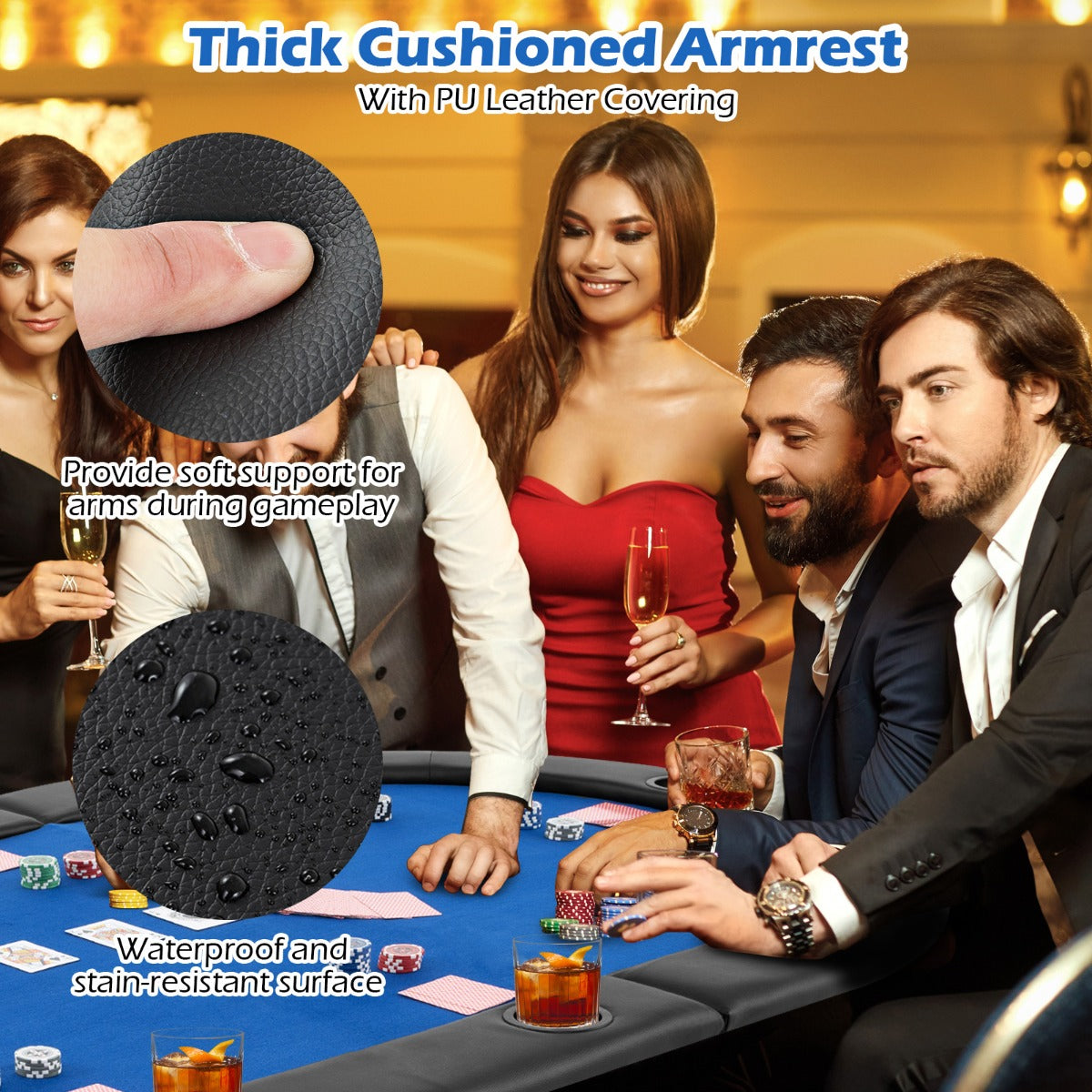 10-Player Foldable Padded Poker Table Top with Carrying Bag-Blue