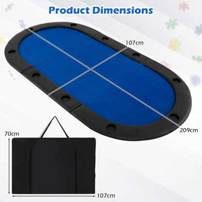 10-Player Foldable Padded Poker Table Top with Carrying Bag-Blue
