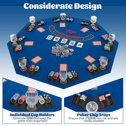 1.2M 8-Player Foldable Poker Table Top with Carrying Bag-Blue