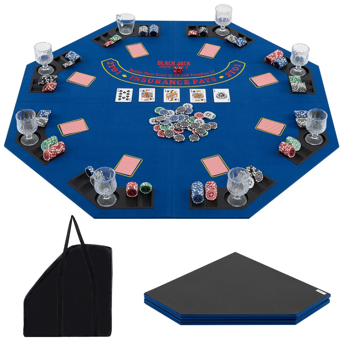 1.2M 8-Player Foldable Poker Table Top with Carrying Bag-Blue