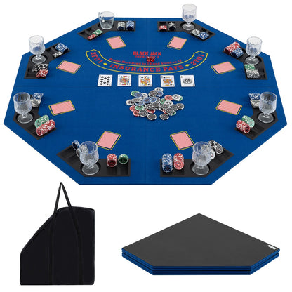 1.2M 8-Player Foldable Poker Table Top with Carrying Bag-Blue