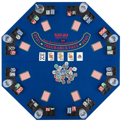 1.2M 8-Player Foldable Poker Table Top with Carrying Bag-Blue