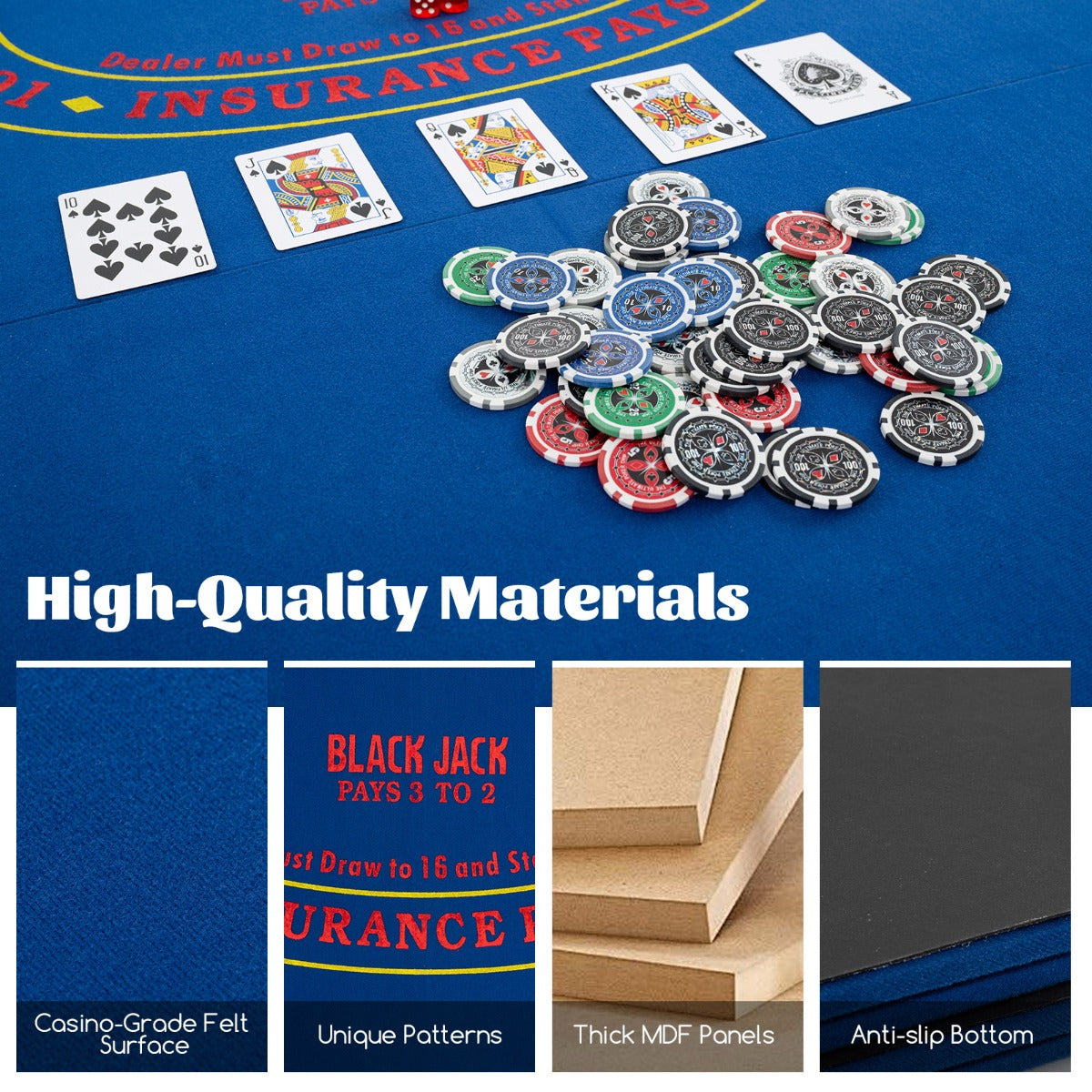 1.2M 8-Player Foldable Poker Table Top with Carrying Bag-Blue