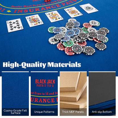 1.2M 8-Player Foldable Poker Table Top with Carrying Bag-Blue