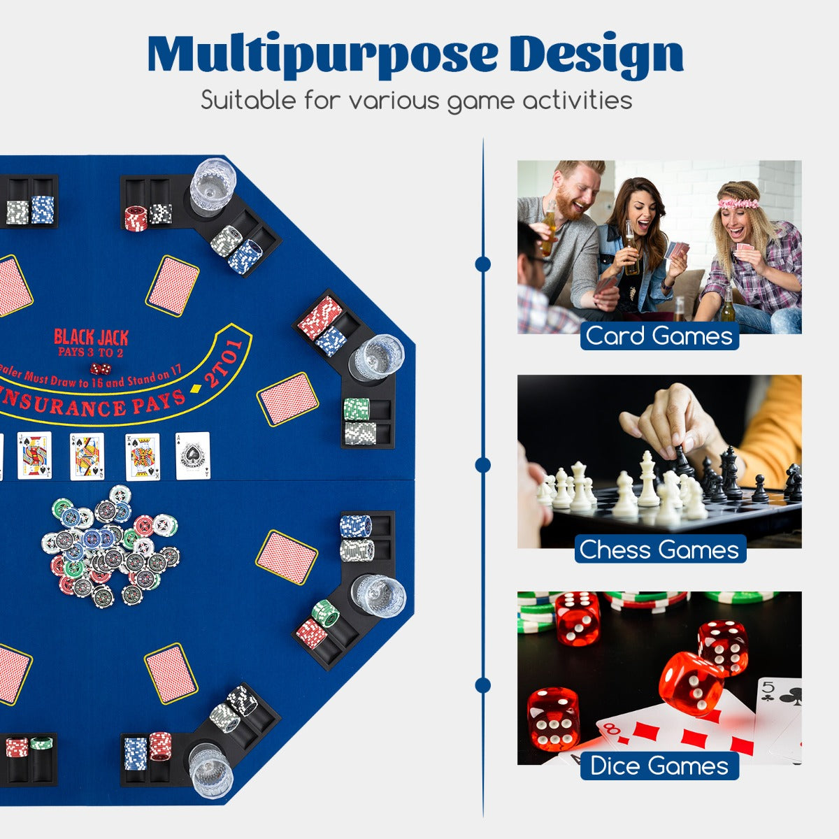 1.2M 8-Player Foldable Poker Table Top with Carrying Bag-Blue