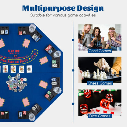 1.2M 8-Player Foldable Poker Table Top with Carrying Bag-Blue