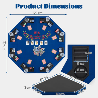 1.2M 8-Player Foldable Poker Table Top with Carrying Bag-Blue