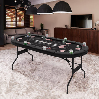 1.8m Foldable Poker Table with Padded Railings & Metal Cup Holders for 8 Players