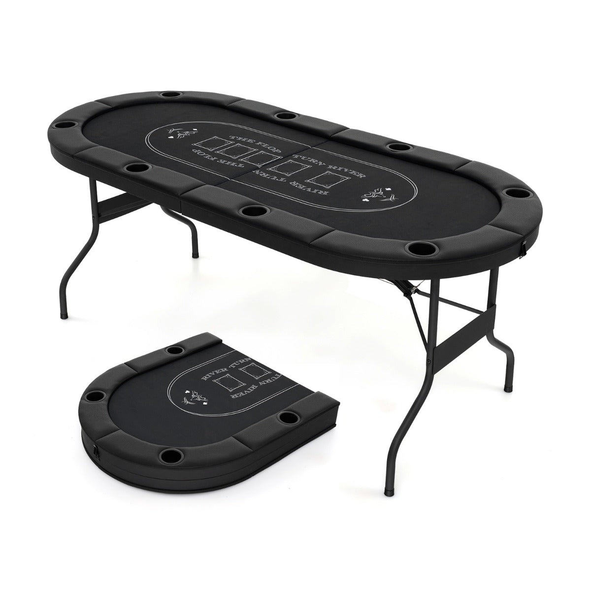 1.8m Foldable Poker Table with Padded Railings & Metal Cup Holders for 8 Players