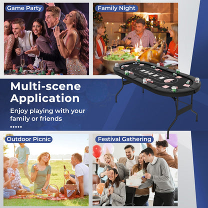 1.8m Foldable Poker Table with Padded Railings & Metal Cup Holders for 8 Players