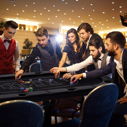 1.8m Foldable Poker Table with Padded Railings & Metal Cup Holders for 8 Players