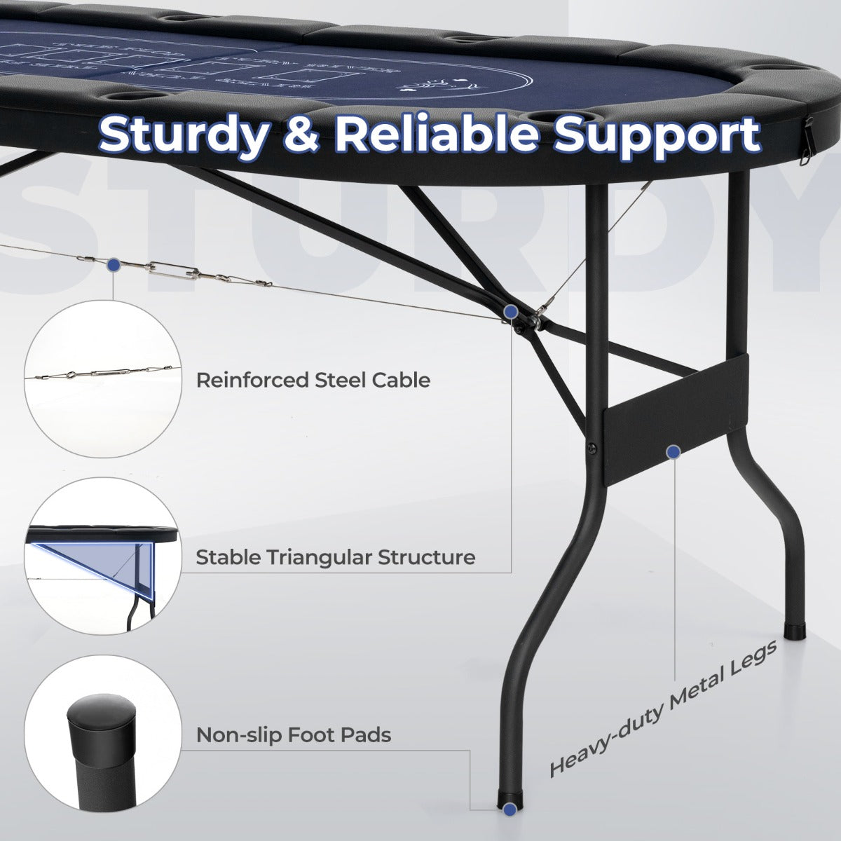 1.8m Foldable Poker Table for 8 Players with Cup Holders and Padded Railings