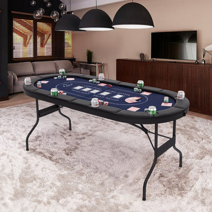 1.8m Foldable Poker Table for 8 Players with Cup Holders and Padded Railings