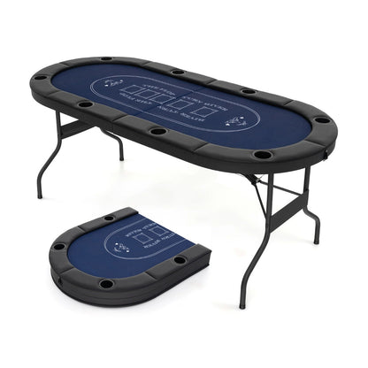 1.8m Foldable Poker Table for 8 Players with Cup Holders and Padded Railings