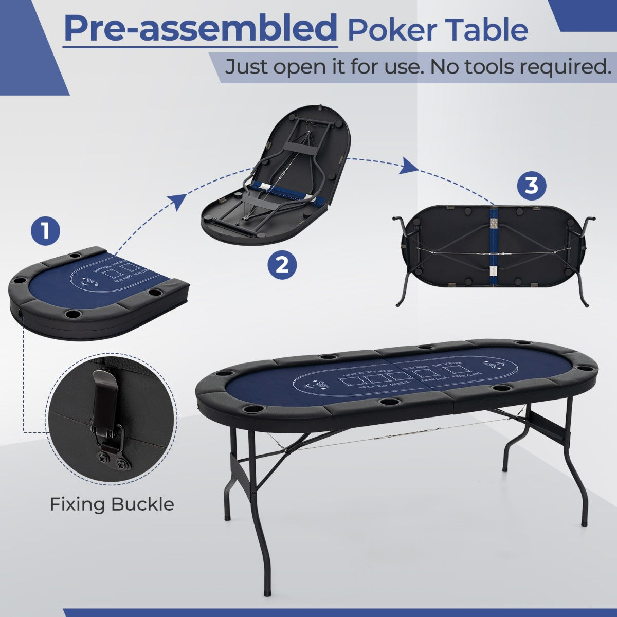 1.8m Foldable Poker Table for 8 Players with Cup Holders and Padded Railings