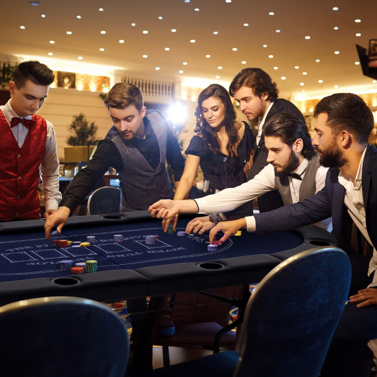 1.8m Foldable Poker Table for 8 Players with Cup Holders and Padded Railings