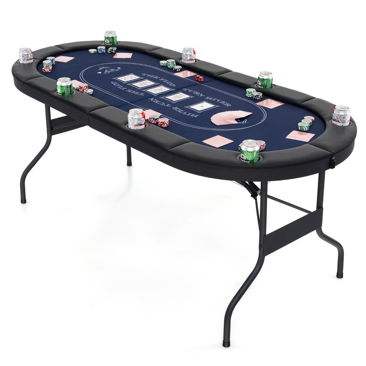 1.8m Foldable Poker Table for 8 Players with Cup Holders and Padded Railings