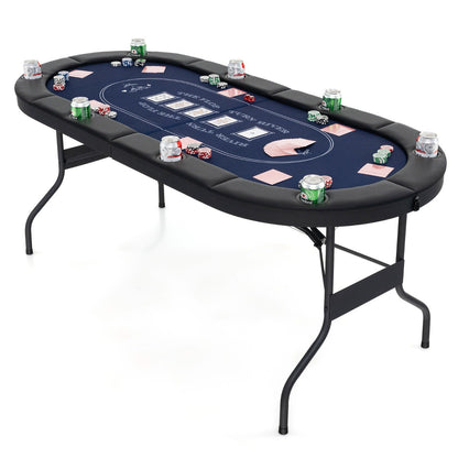 1.8m Foldable Poker Table for 8 Players with Cup Holders and Padded Railings