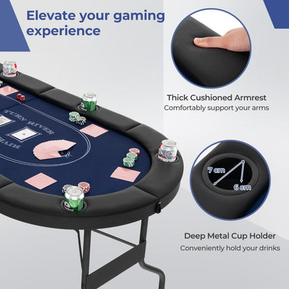 1.8m Foldable Poker Table for 8 Players with Cup Holders and Padded Railings