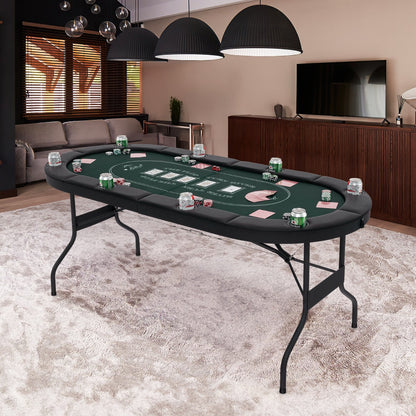 1.8m Foldable Poker Table for 8 Players with Cushioned Armrests and Cup Holders