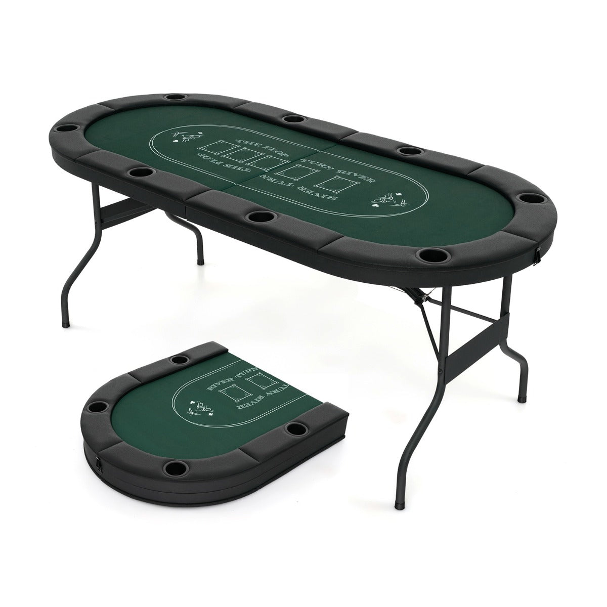 1.8m Foldable Poker Table for 8 Players with Cushioned Armrests and Cup Holders