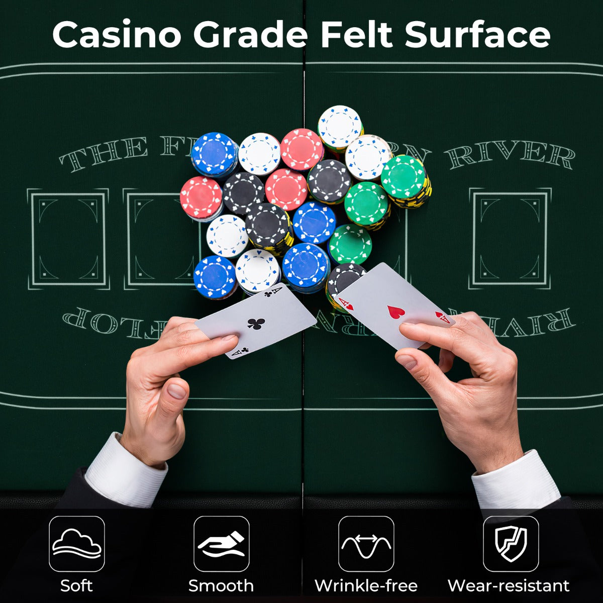 1.8m Foldable Poker Table for 8 Players with Cushioned Armrests and Cup Holders