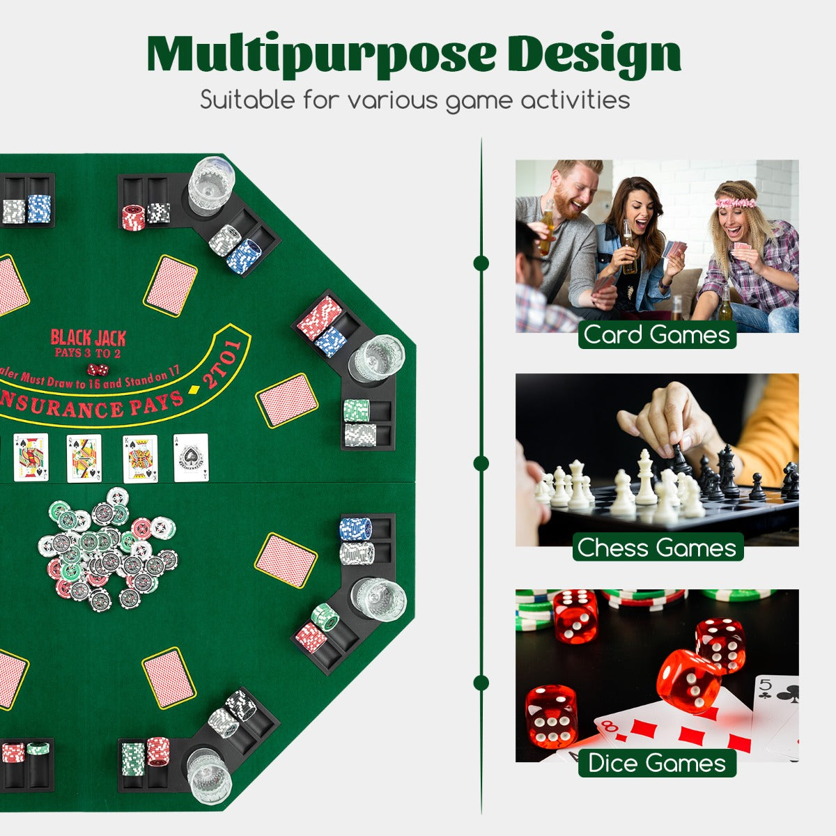 1.2M 8-Player Foldable Poker Table Top with Carrying Bag-Green