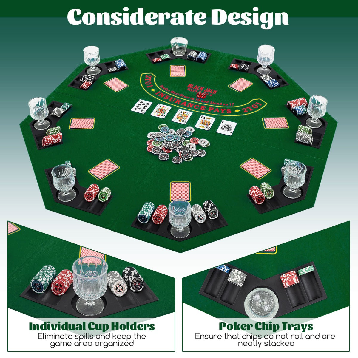 1.2M 8-Player Foldable Poker Table Top with Carrying Bag-Green