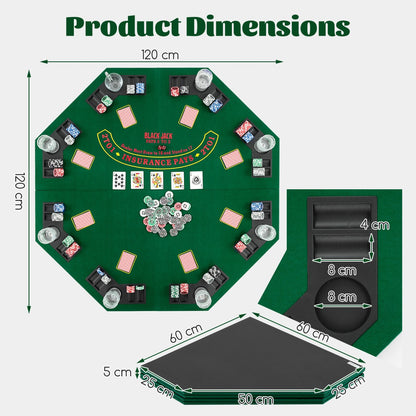 1.2M 8-Player Foldable Poker Table Top with Carrying Bag-Green