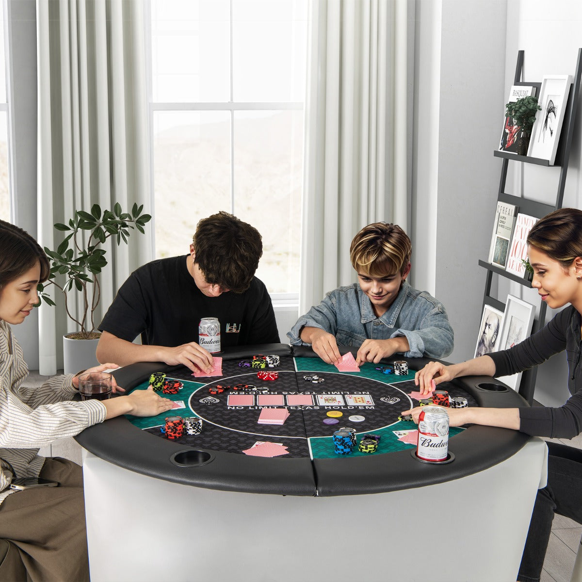 1.2M 6-Player Foldable Poker Table Top with Carrying Bag-Green