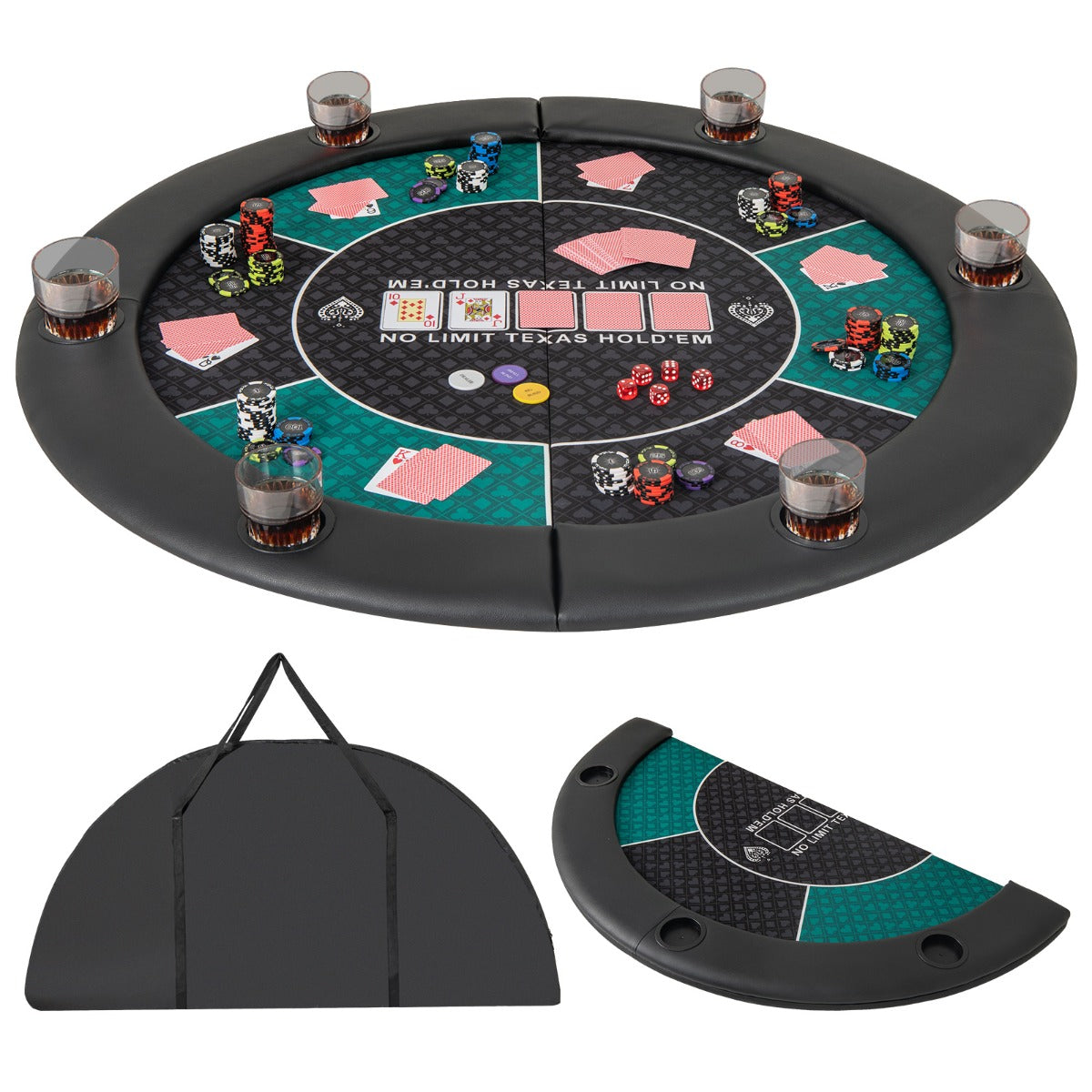 1.2M 6-Player Foldable Poker Table Top with Carrying Bag-Green
