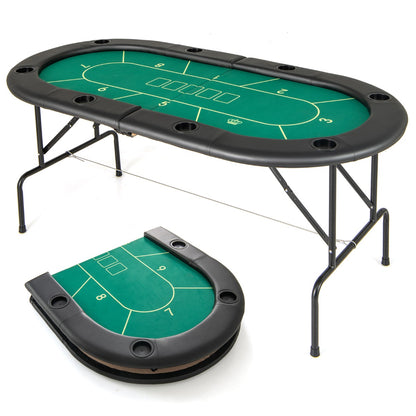 Foldable Poker Table with 8 Cup Holders for Blackjack Texas-Green