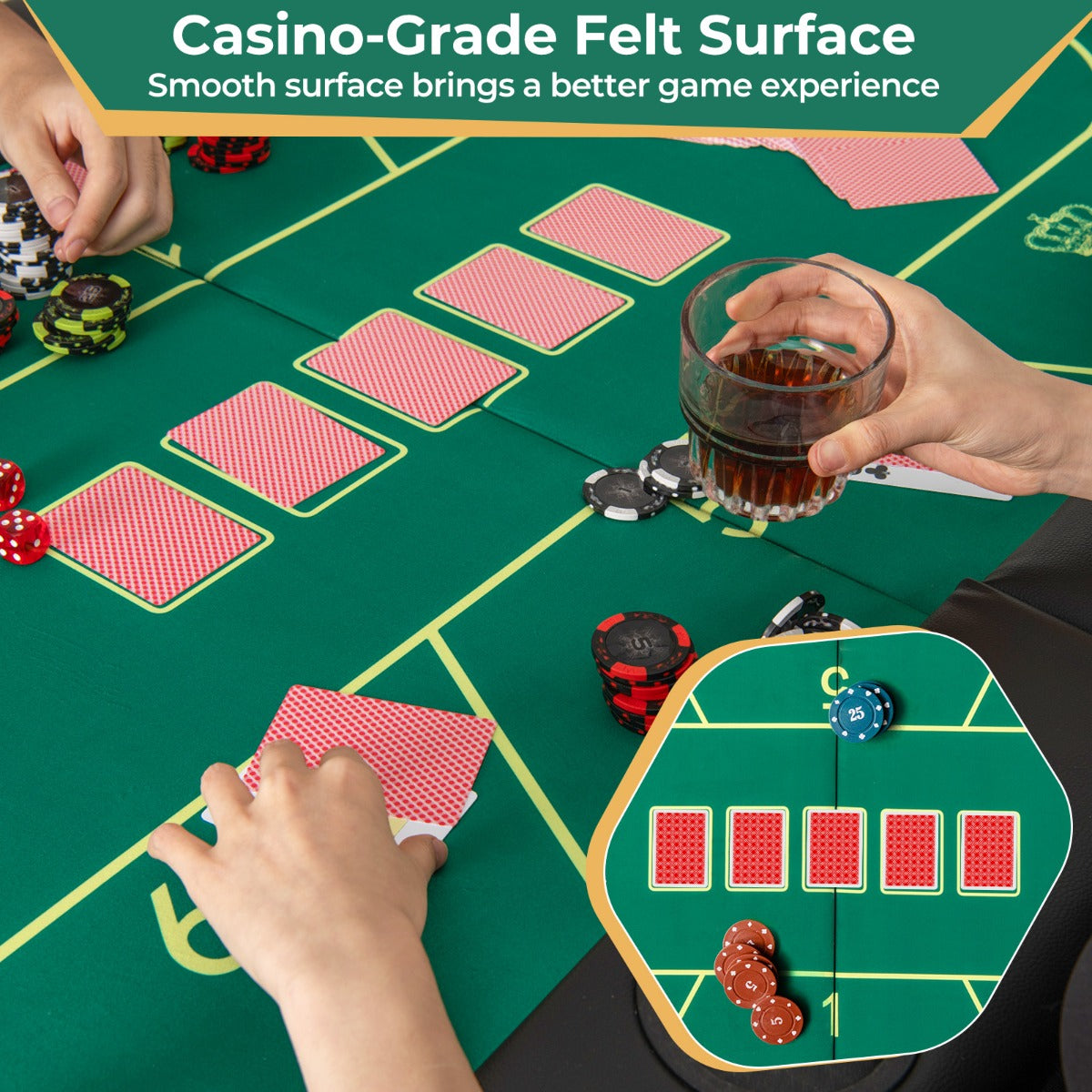 Foldable Poker Table with 8 Cup Holders for Blackjack Texas-Green