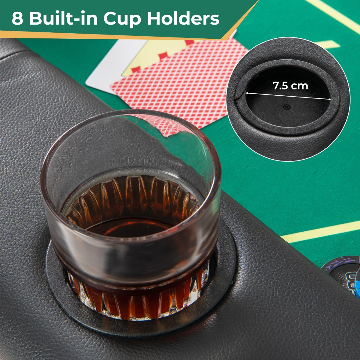 Foldable Poker Table with 8 Cup Holders for Blackjack Texas-Green